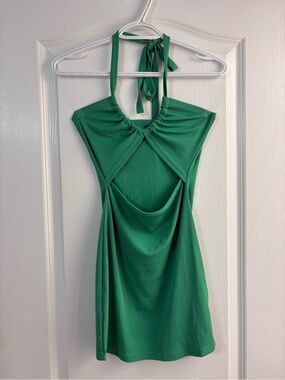 SHEIN Emerald Green Halter Cutout Mini Dress